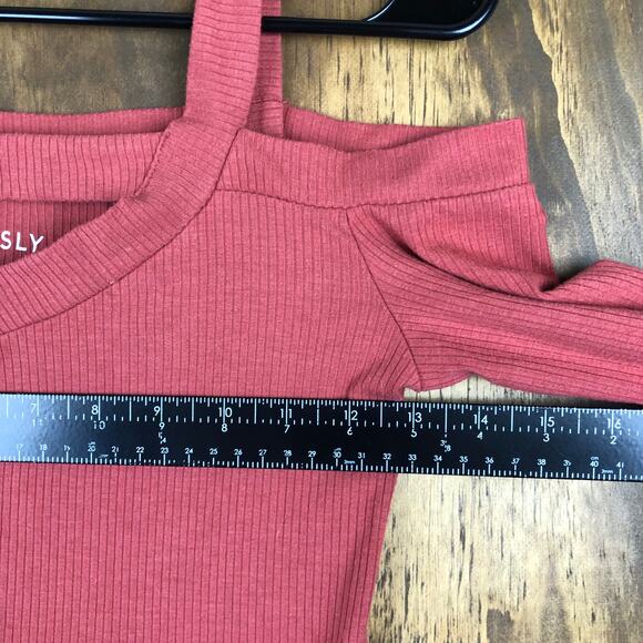 Aeropostale Womens Shirt Deep Coral Cold Shoulder Long Sleeve Soft Stretch M - Picture 7 of 12